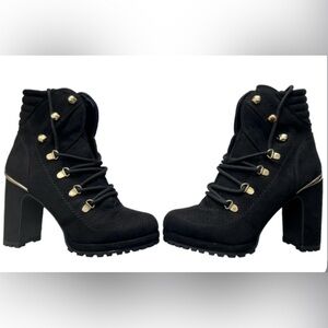 DKNY Black Lace-Up Women's Boots with Gold Accents